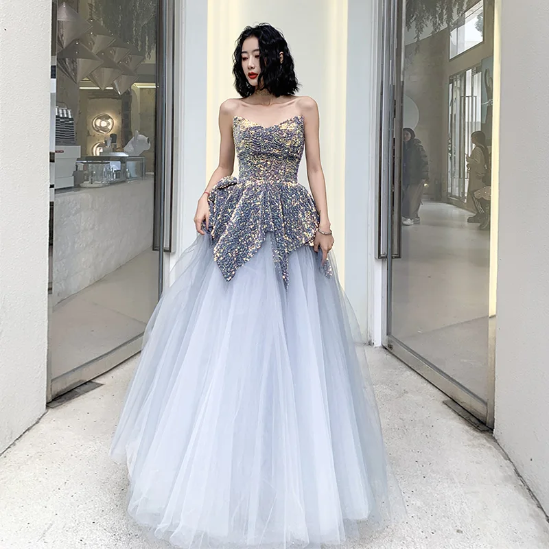 Sequins Luxurious Evening Dress Sleeveless Strapless Backless A-Line Empire Simple Floor-Length Woman Formal Party Gowns A954
Sequins Luxurious Evening Dress Sleeveless Strapless Backless A-Line Empire Simple Floor-Length Woman Formal Party Gowns A954