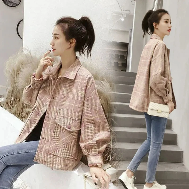 Женская короткая клетчатая куртка, розовая винтажная однобортная куртка с рукавами-фонариками и карманами, верхняя одежда для осени
Женская короткая клетчатая куртка, розовая винтажная однобортная куртка с рукавами-фонариками и карманами, верхняя одежда для осени