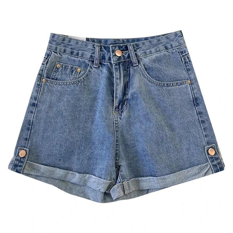 Comfortable washed blue curled buckle summer retro high waist loose all-match denim shorts
Comfortable washed blue curled buckle summer retro high waist loose all-match denim shorts