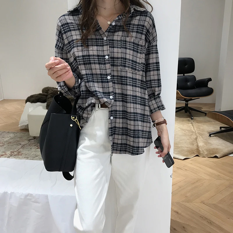 Summer New Women's Blouses Polo Shirt Long Sleeve Top Grid Loose Girl Cotton Casual Fashion Lady Plaid Clothing Houthion
Summer New Women's Blouses Polo Shirt Long Sleeve Top Grid Loose Girl Cotton Casual Fashion Lady Plaid Clothing Houthion