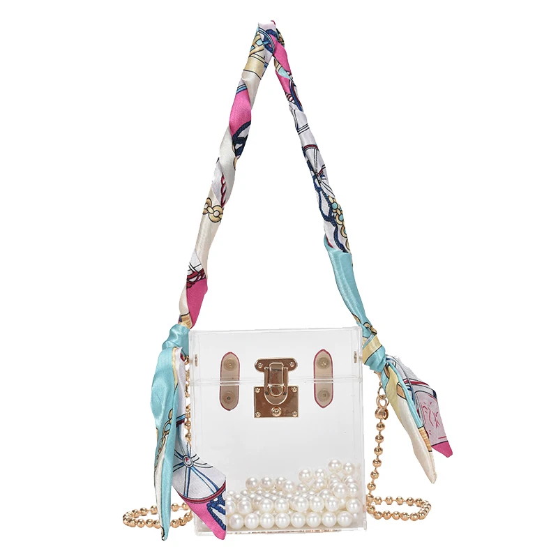 Transparent Box Pearl Scarf Fashion Women Acrylic Tote Purse Shoulder Chain Bag Crossbody Mini Bag Party Clutch Bag Evening Bag 
Transparent Box Pearl Scarf Fashion Women Acrylic Tote Purse Shoulder Chain Bag Crossbody Mini Bag Party Clutch Bag Evening Bag