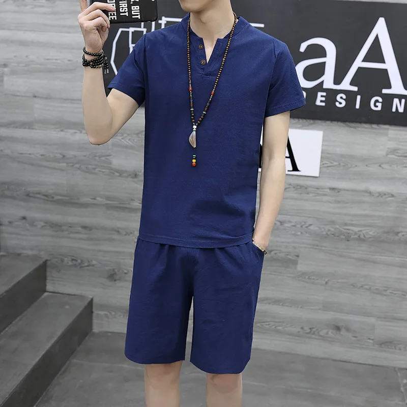 Chinese Style Linen Short-Sleeved Men Suit 2021 Retro Solid Color Casual T-Shirt Fashion Pocket Five-Point Pants Two-Piece Set
Chinese Style Linen Short-Sleeved Men Suit 2021 Retro Solid Color Casual T-Shirt Fashion Pocket Five-Point Pants Two-Piece Set