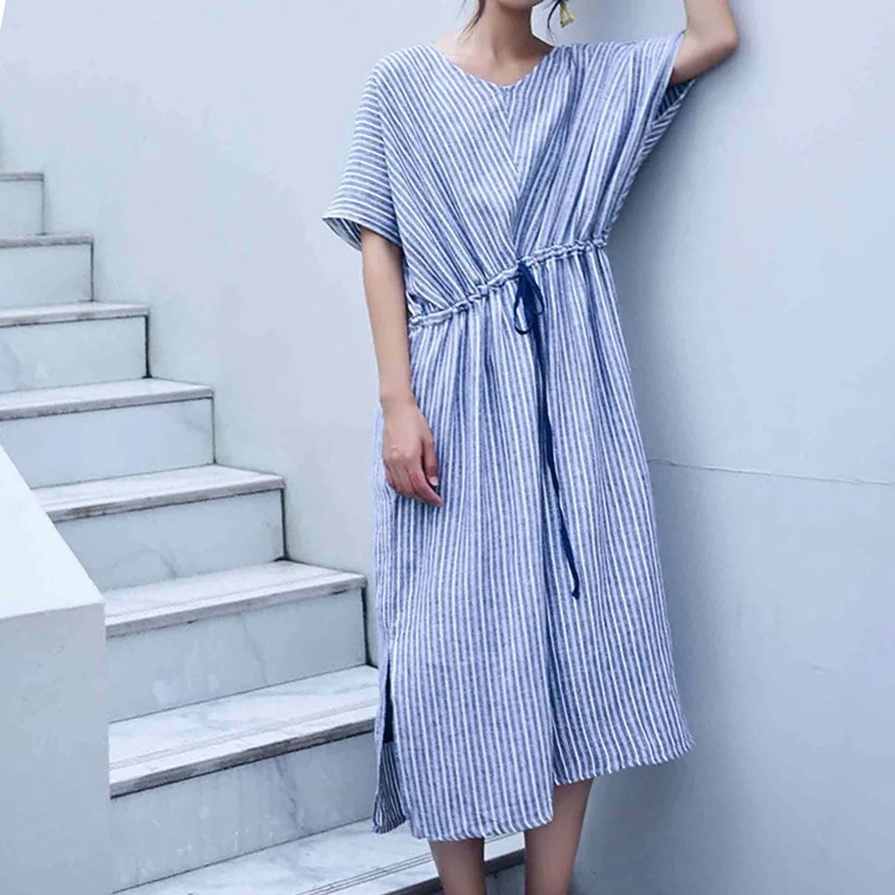 2021 Summer Fashion Japanese Style Stripe Women's Dress Loose Casual V-neck Oversize Summer Temperament Bandage
2021 Summer Fashion Japanese Style Stripe Women's Dress Loose Casual V-neck Oversize Summer Temperament Bandage