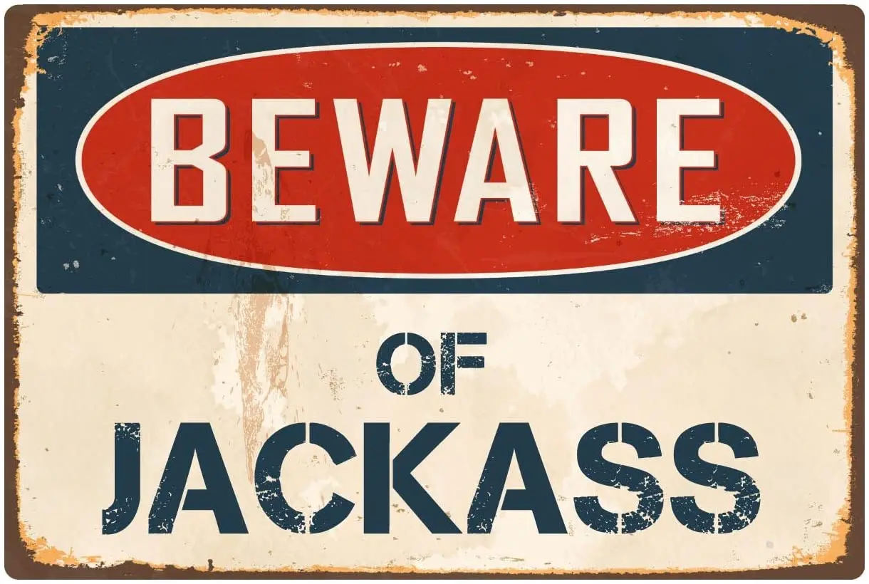 Остерегайтесь Jackass 8x12 дюймов винтажный алюминиевый Ретро металлический знак VS227
Остерегайтесь Jackass 8x12 дюймов винтажный алюминиевый Ретро металлический знак VS227