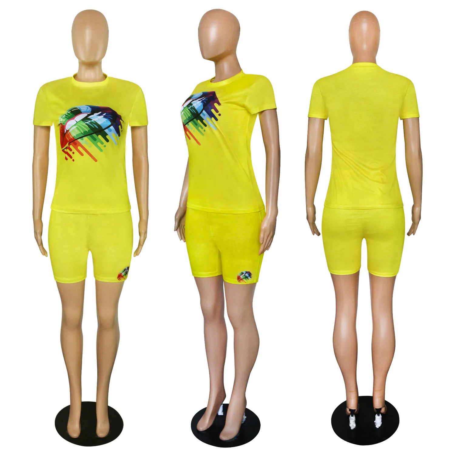 HAOOHU Mouth Lip Print 2 Piece Outfits For Women O Neck Short Sleeve Slim Fit Tops And Bodycon Short Sweat Suit Plus Size Sets
HAOOHU Mouth Lip Print 2 Piece Outfits For Women O Neck Short Sleeve Slim Fit Tops And Bodycon Short Sweat Suit Plus Size Sets