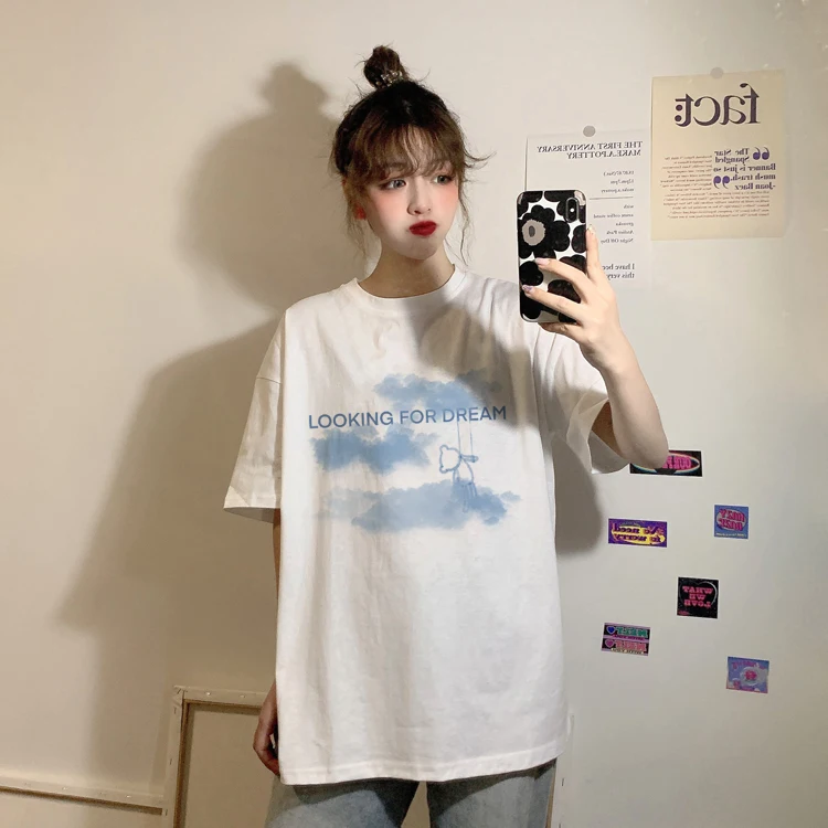 Houthion Cotton Women's T-shirt Loose Letter Print T Shirt Casual New Korean Fashion Short Sleeve Top Summer Tshirt O-Neck
Houthion Cotton Women's T-shirt Loose Letter Print T Shirt Casual New Korean Fashion Short Sleeve Top Summer Tshirt O-Neck