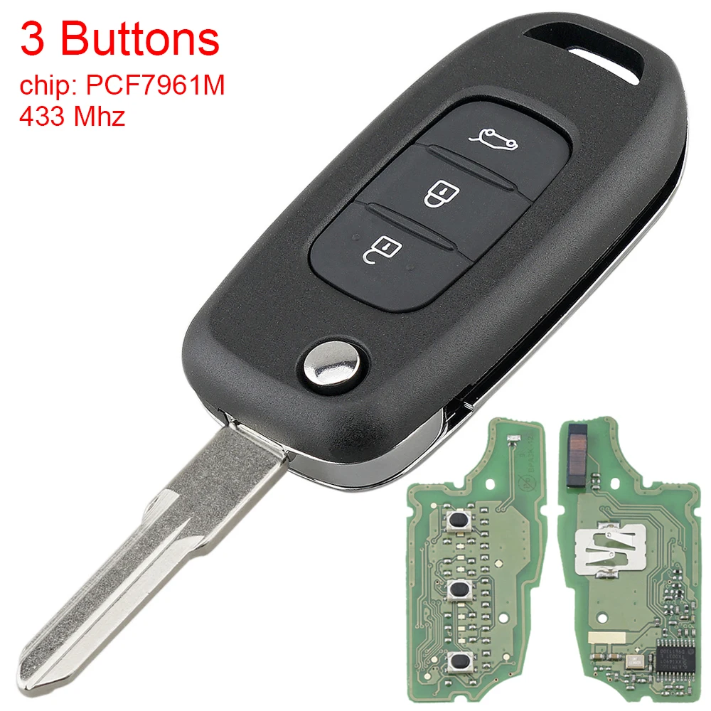 433MHz 3 Buttons Car Remote Key with PCF7961M 4A Chip with Blade Auto Car Key Replacement Fit for Renault Cars Vehicle SUV
433MHz 3 Buttons Car Remote Key with PCF7961M 4A Chip with Blade Auto Car Key Replacement Fit for Renault Cars Vehicle SUV