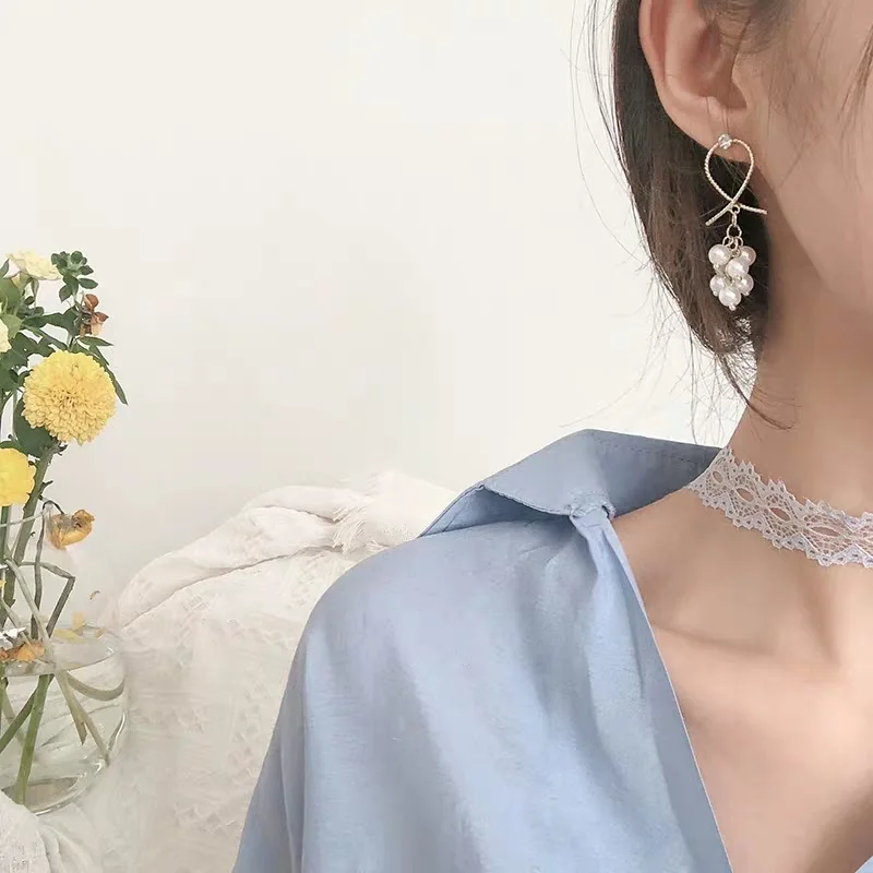New Fashion Sweet Rhinestone Earrings Creative Design Temperament Pearl Dangle Tassel For Women Wedding Jewelry | Украшения и