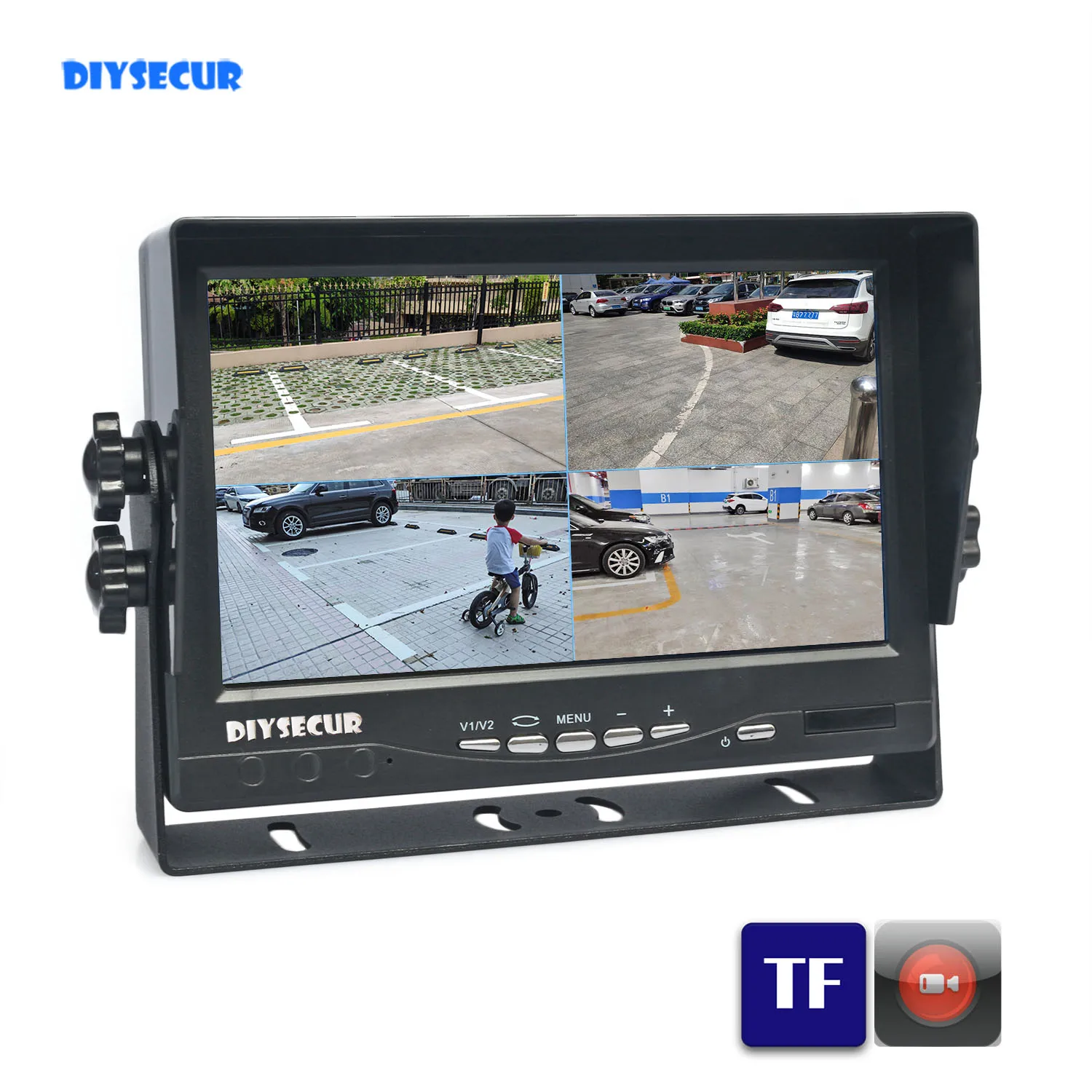 

DIYSECUR 1024*600 AHD 7" 4 Split Quad IPS Screen Rear View Car Monitor Support 4 x 960P AHD Camera with SD Card Video Recording