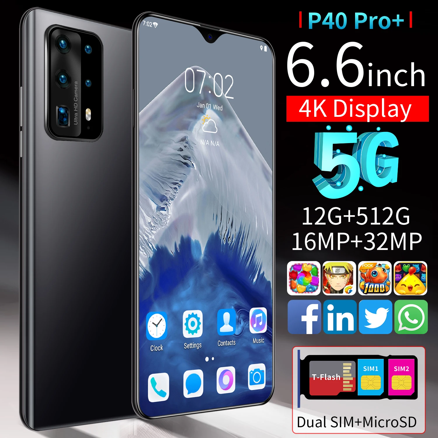 2021 New P40 Pro+ 5G Smartphone 12GB+512GB Large Memory 6.6inch Screen For Huawei P40 Pro+ Samsung Xiaomi Vivo Android 11.0
2021 New P40 Pro+ 5G Smartphone 12GB+512GB Large Memory 6.6inch Screen For Huawei P40 Pro+ Samsung Xiaomi Vivo Android 11.0