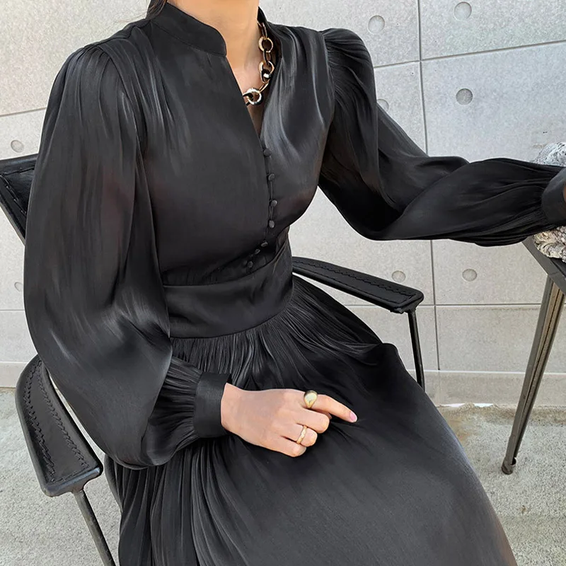 Women's Mid-Length Dresses 2021 Spring Evening V-Neck Pleated Lantern Sleeve Female Dress Summer Korean Elegant Party Lady Robe
Women's Mid-Length Dresses 2021 Spring Evening V-Neck Pleated Lantern Sleeve Female Dress Summer Korean Elegant Party Lady Robe