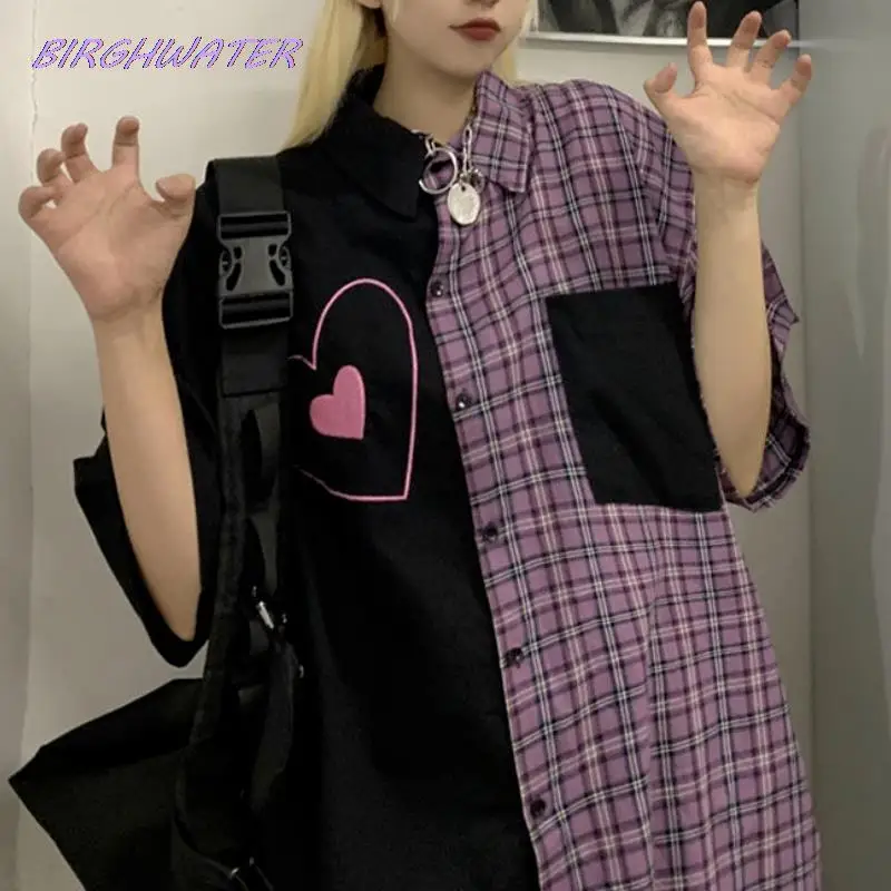 Woman's Plaid Shirts Harajuku Short Sleeve Heart Print Blouse Women Splice Paired Clothes Summer Gothic Casual Shirt 2021 New
Woman's Plaid Shirts Harajuku Short Sleeve Heart Print Blouse Women Splice Paired Clothes Summer Gothic Casual Shirt 2021 New