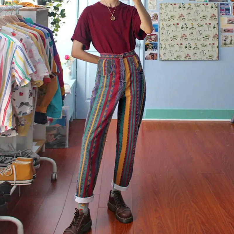 Womens Summer Casual Stretch Colorful Striped Printing Cropped Straight Pants With Pockets Ladies Fashion Ankle Length Trousers
Womens Summer Casual Stretch Colorful Striped Printing Cropped Straight Pants With Pockets Ladies Fashion Ankle Length Trousers