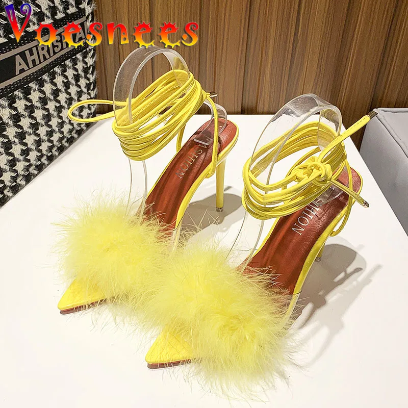 Voesnees Stiletto Sandals Women 2021 New Sexy Fur Ankle Strap Transparent High Heels Summer Pointed Toe Nightclub Female Shoes
Voesnees Stiletto Sandals Women 2021 New Sexy Fur Ankle Strap Transparent High Heels Summer Pointed Toe Nightclub Female Shoes
