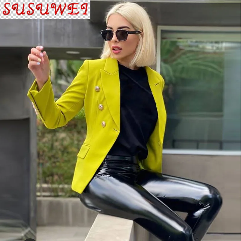 

Женский классический двубортный Блейзер на пуговицах, куркумо-желтый приталенный офисный пиджак, одежда, новинка 2020
