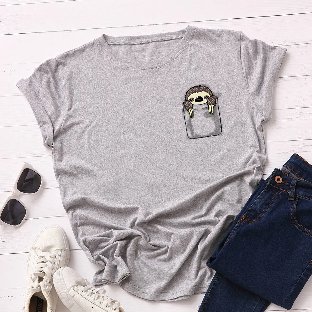 Funny Pocket Sloth Women T-shirt Short Sleeve Cotton Tee Shirt Casual Plus Size 5XL Women's Tops Cartoon Animal Print Tshirt
Funny Pocket Sloth Women T-shirt Short Sleeve Cotton Tee Shirt Casual Plus Size 5XL Women's Tops Cartoon Animal Print Tshirt