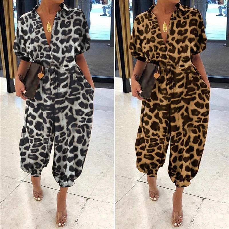 Summer Romper Women Sexy Leopard Print Retro Jumpsuits Short Sleeve Casual Loose Buttons Cargo Pants Overalls
Summer Romper Women Sexy Leopard Print Retro Jumpsuits Short Sleeve Casual Loose Buttons Cargo Pants Overalls