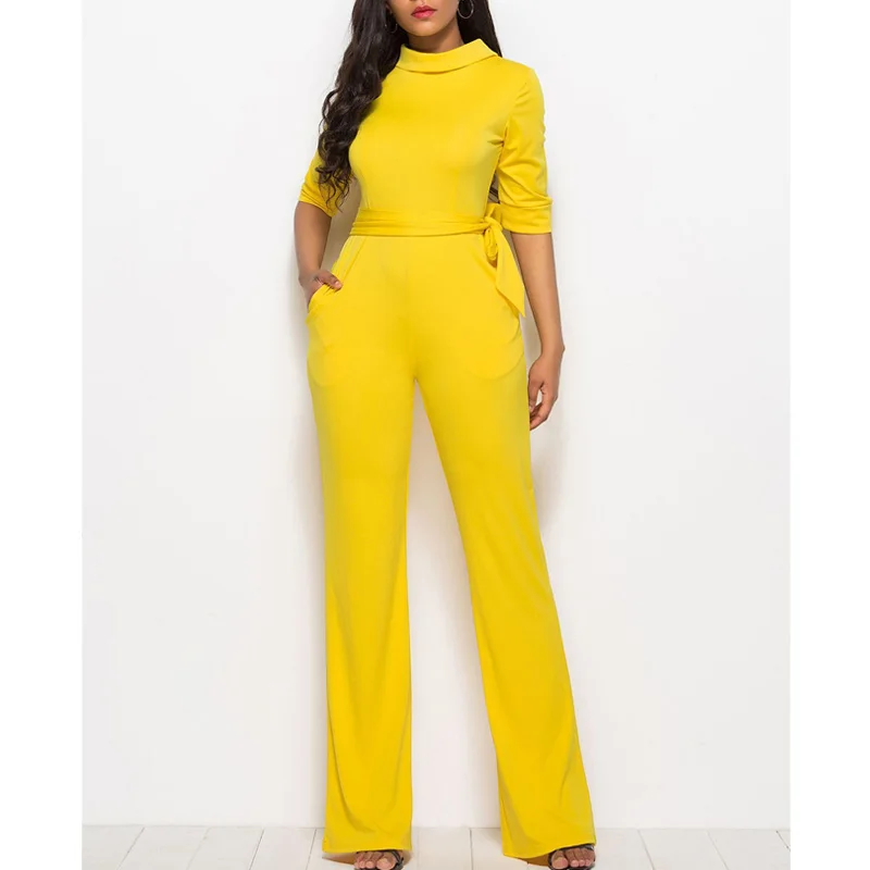 Elegant Women Jumpsuits Solid Color lace-up and pockets Office Lady Jumpsuit Rompers
Elegant Women Jumpsuits Solid Color lace-up and pockets Office Lady Jumpsuit Rompers