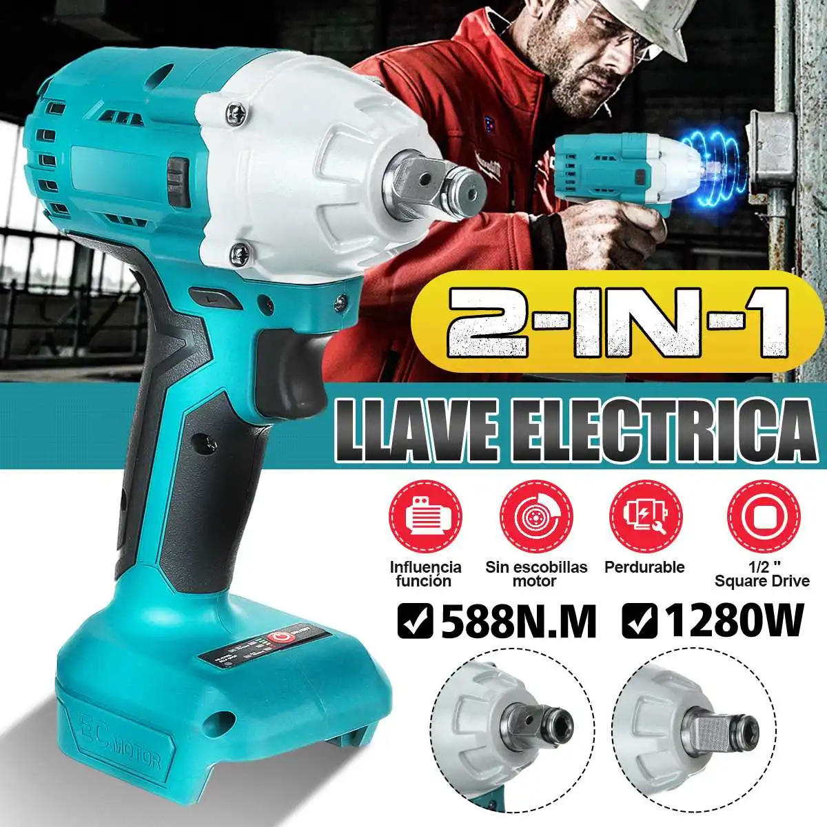BLMIATKO 588N.m Electric Brushless Impact Wrench Screwdriver Rechargeable 1/2 Socket Wrench Power Tool For Makita 18V Battery
BLMIATKO 588N.m Electric Brushless Impact Wrench Screwdriver Rechargeable 1/2 Socket Wrench Power Tool For Makita 18V Battery