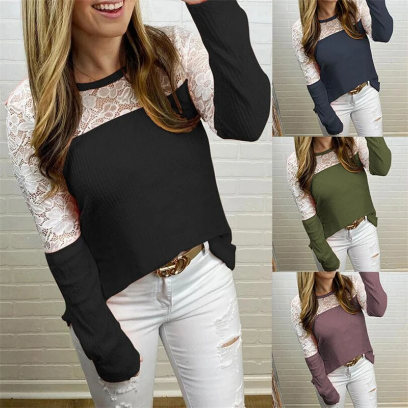 New Autumn Women Solid Tops Chic Blusa Casual Fashion O-Neck Lace Patchwork Tee Hollow Out Long Sleeve Blouse Lady Shirt
New Autumn Women Solid Tops Chic Blusa Casual Fashion O-Neck Lace Patchwork Tee Hollow Out Long Sleeve Blouse Lady Shirt