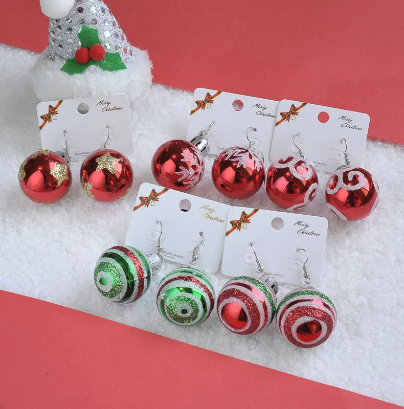 

Christmas Bulb Earrings Red And Green Painted Snowflake Flower Ball Earrings Ear Hook Earrings Christmas Jewelry Accessories