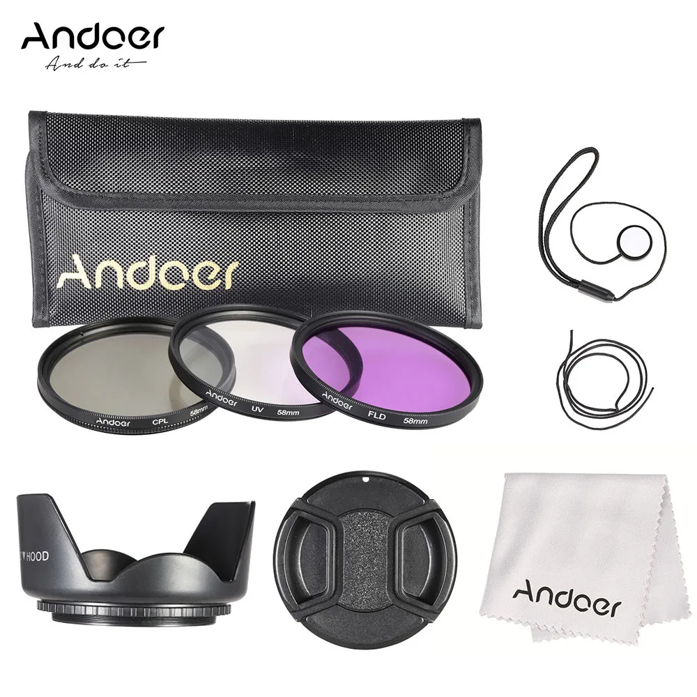 Комплект фильтров Andoer 58 мм (УФ + CPL + FLD) + нейлоновый чехол для переноски + крышка объектива + держатель крышки объектива + бленда объектива + сал...
Комплект фильтров Andoer 58 мм (УФ + CPL + FLD) + нейлоновый чехол для переноски + крышка объектива + держатель крышки объектива + бленда объектива + сал...