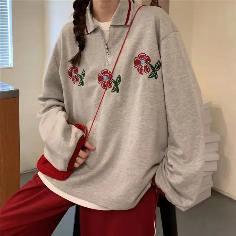 Vintage Polo Collar Floral Embroidery Oversized Sweatshirt Women Long Sleeve High Street Aesthetic Harajuku Hoodie Thin Autumn
Vintage Polo Collar Floral Embroidery Oversized Sweatshirt Women Long Sleeve High Street Aesthetic Harajuku Hoodie Thin Autumn