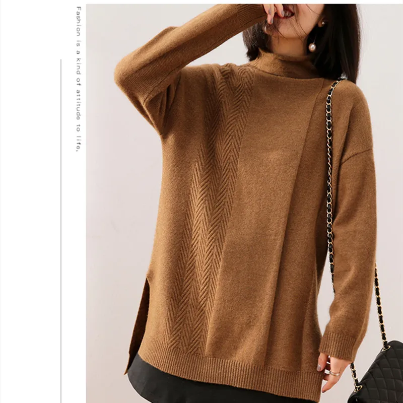 BARESKIY Knitted sweater women's high neck cashmere pullover solid color loose long-sleeved sweater plus size ladies sweater
BARESKIY Knitted sweater women's high neck cashmere pullover solid color loose long-sleeved sweater plus size ladies sweater