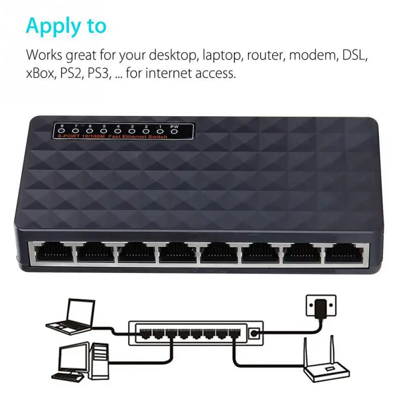 Diewu 8 портов гигабитный Ethernet сетевой коммутатор 10/100Mpbs концентратор Настольный Lan