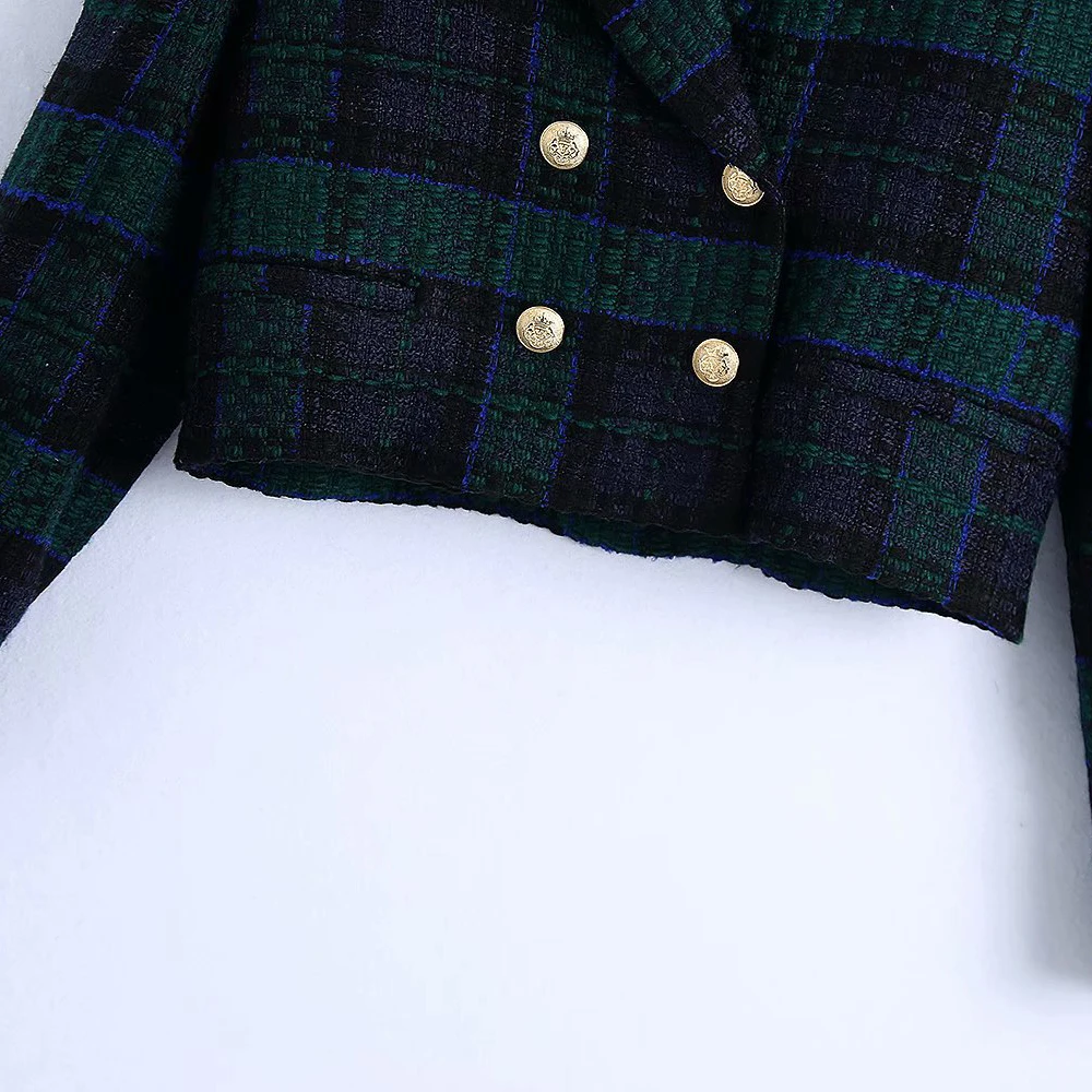 2021 new spring and autumn women's jacket fashion short casual Plaid double breasted long sleeve suits Blazers
2021 new spring and autumn women's jacket fashion short casual Plaid double breasted long sleeve suits Blazers