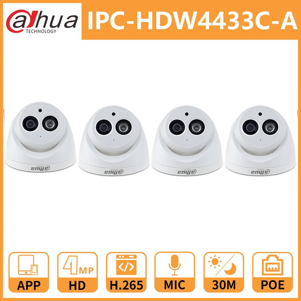 Сетевой видеорегистратор Dahua 4MP DH IPC HDW4433C A 4433C сети IP Камера Cam Встроенный микрофон