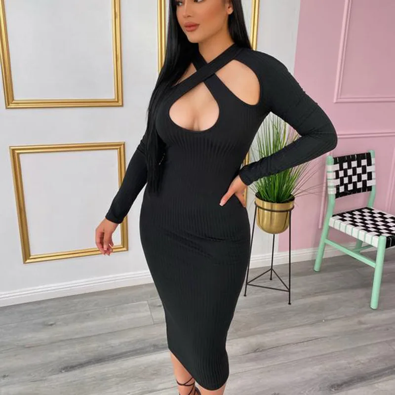 Solid Color Dress Sexy Hollow Knit Dress for Women Low-cut Stretch Long Sleeves Dresses Lady Strapless Backless Clothes
Solid Color Dress Sexy Hollow Knit Dress for Women Low-cut Stretch Long Sleeves Dresses Lady Strapless Backless Clothes