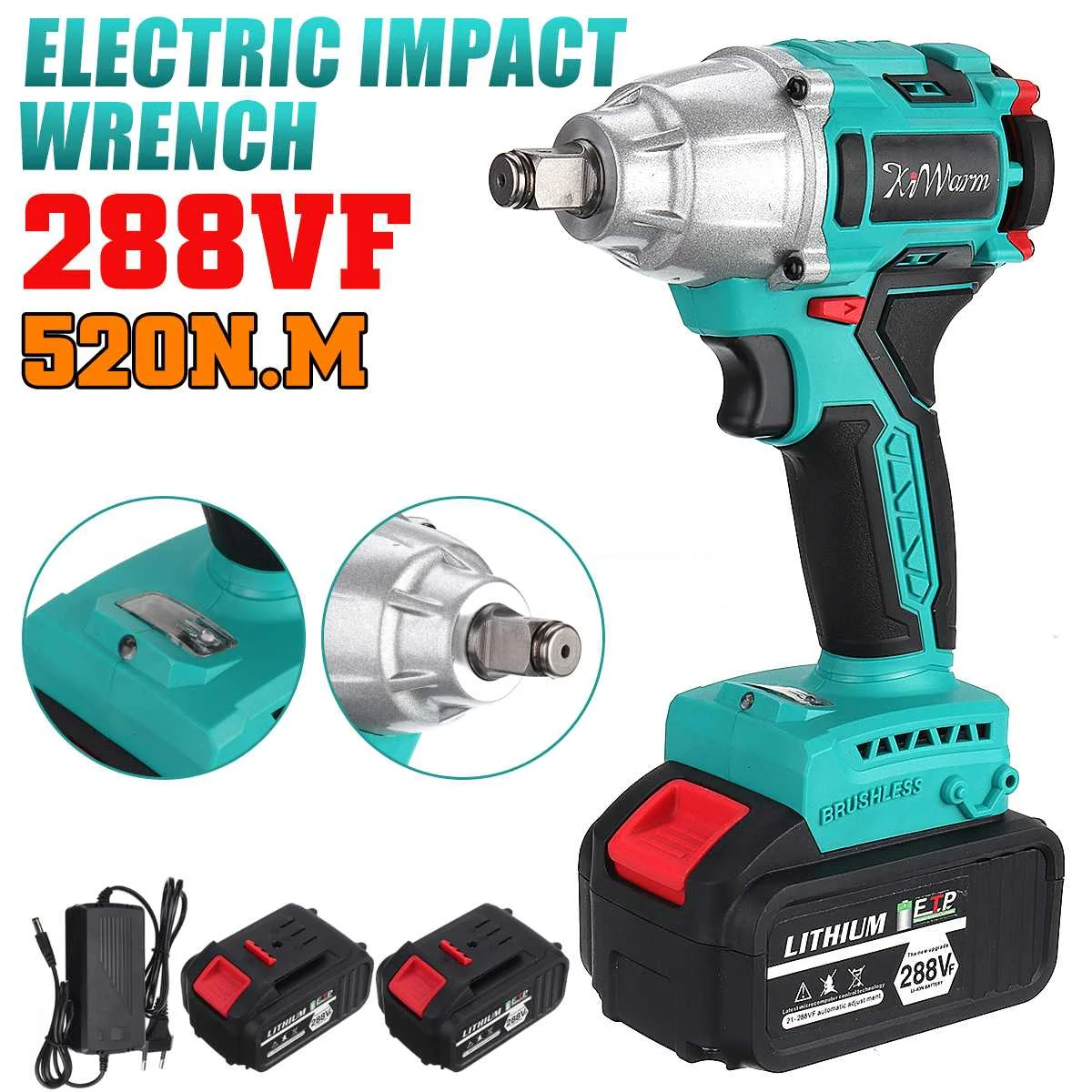520 N.M 288VF Brushless Cordless Electric Impact Wrench 1/2 inch Power Tool For Home 22800Amh Li Battery For Makita 18V Battery
520 N.M 288VF Brushless Cordless Electric Impact Wrench 1/2 inch Power Tool For Home 22800Amh Li Battery For Makita 18V Battery