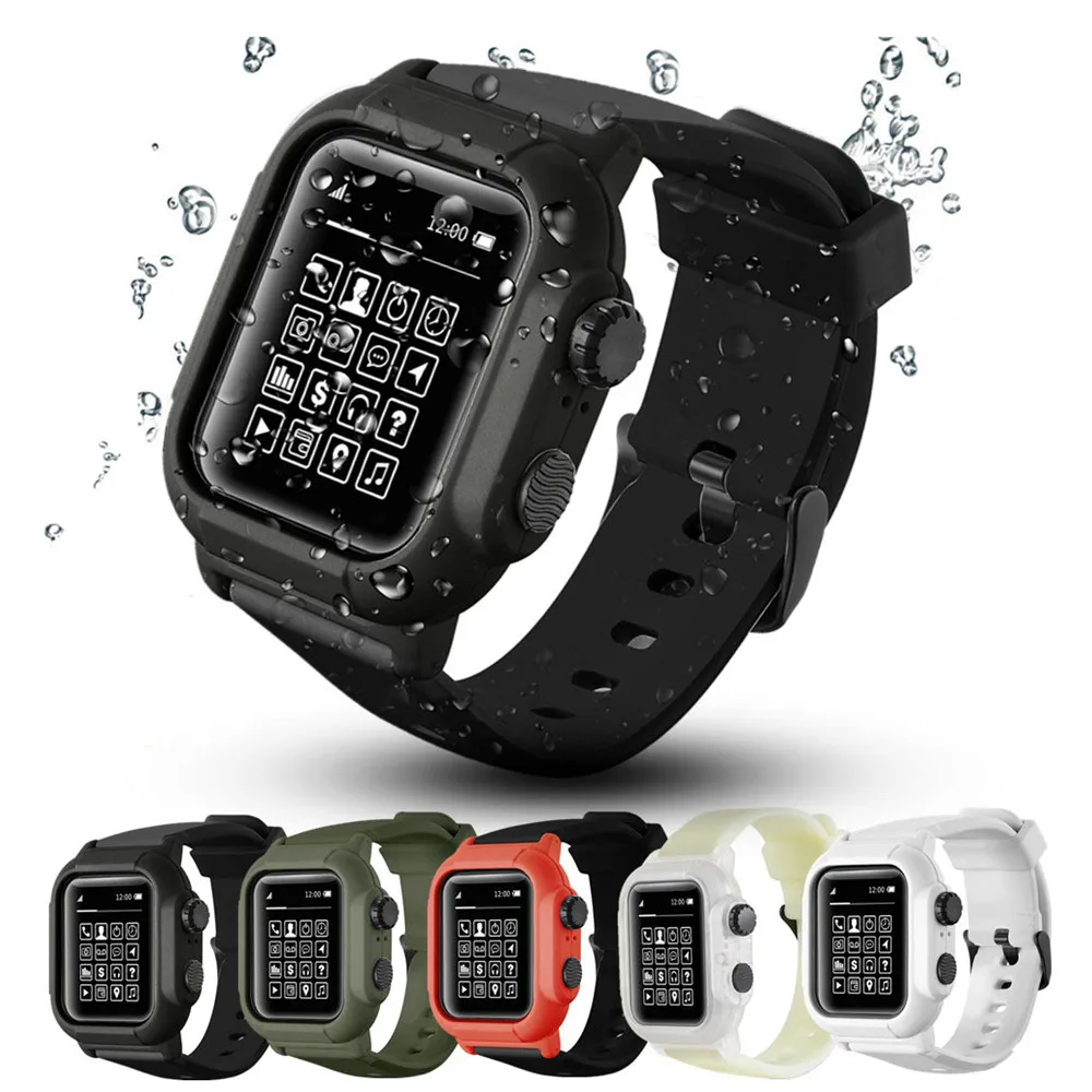 Фото Ремешок силиконовый для Apple Watch 7 45 мм 44 40 водонепроницаемый чехол IP68 спортивных