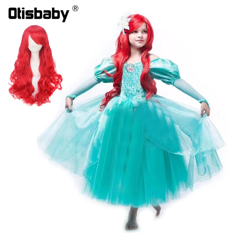 2022 Little Mermaid Costume wig Halloween Child Princess Arieling Dress