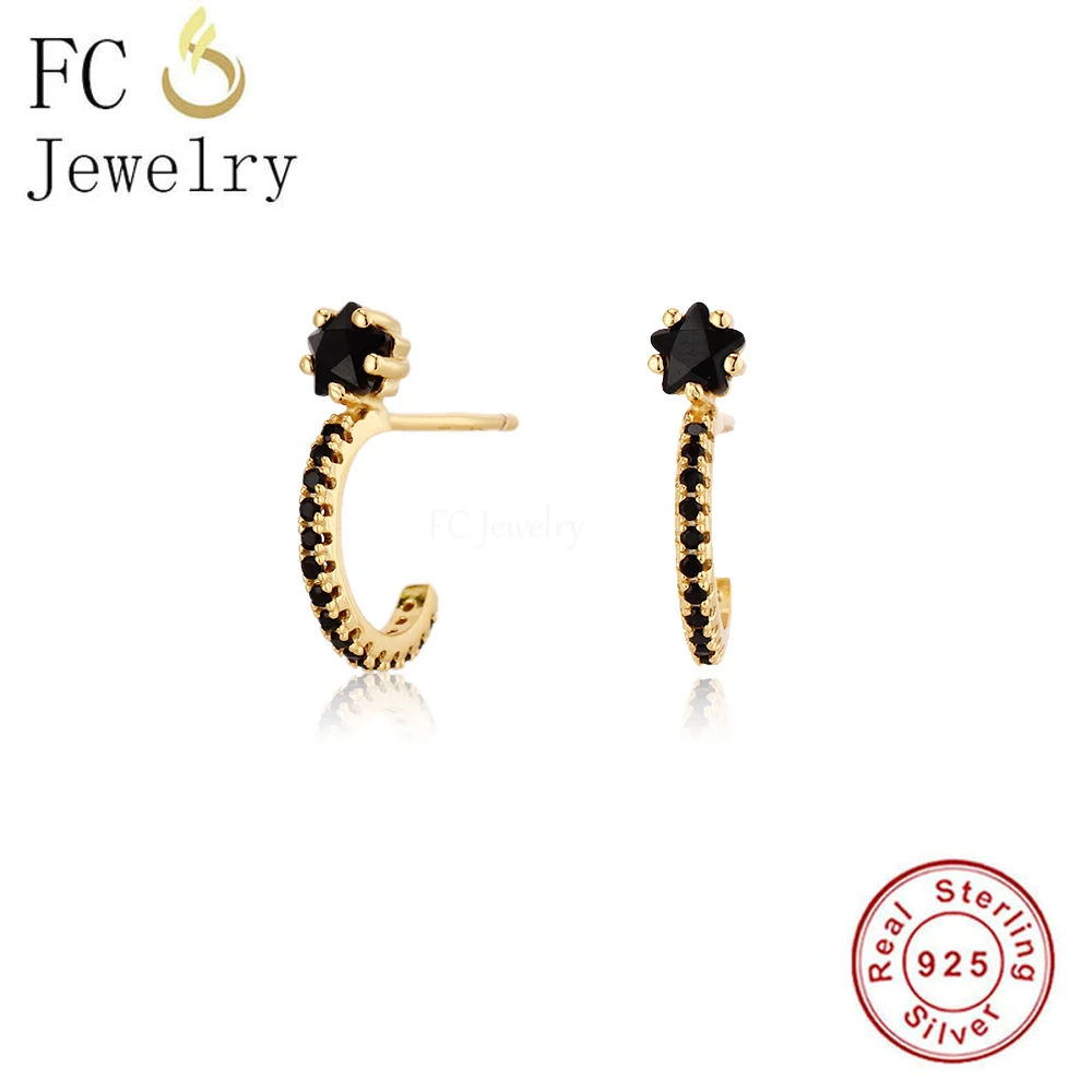 925 Sterling Silver 18K Gold Semicircle Arc Black CZ Hoop Earring For Women Ear Piercing Boucles Oreilles Pendientes 2022 Summer
925 Sterling Silver 18K Gold Semicircle Arc Black CZ Hoop Earring For Women Ear Piercing Boucles Oreilles Pendientes 2022 Summer