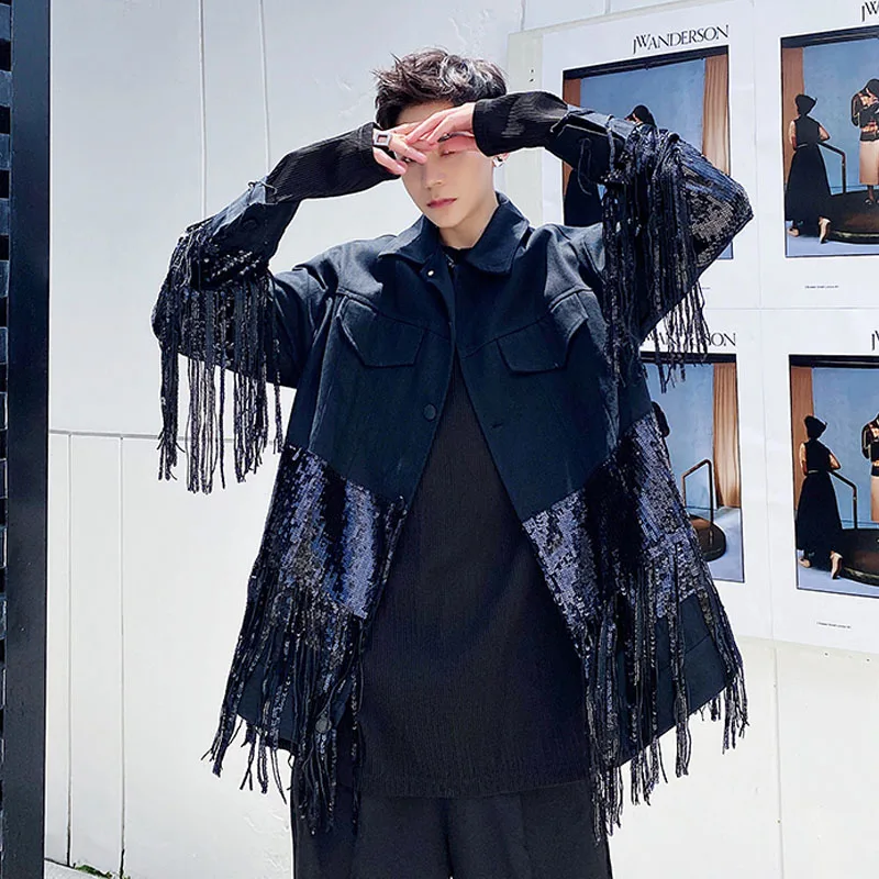 Men Heavy Craft Sequin Tassels Jacket Male Harajuku Streetwear Vintage Casual Coat Outerwear Dancer Singer Stage Show Clothing
Men Heavy Craft Sequin Tassels Jacket Male Harajuku Streetwear Vintage Casual Coat Outerwear Dancer Singer Stage Show Clothing