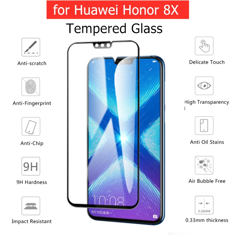 Закаленное защитное стекло для Huawei Honor 8X Черная защитная пленка с защитой от