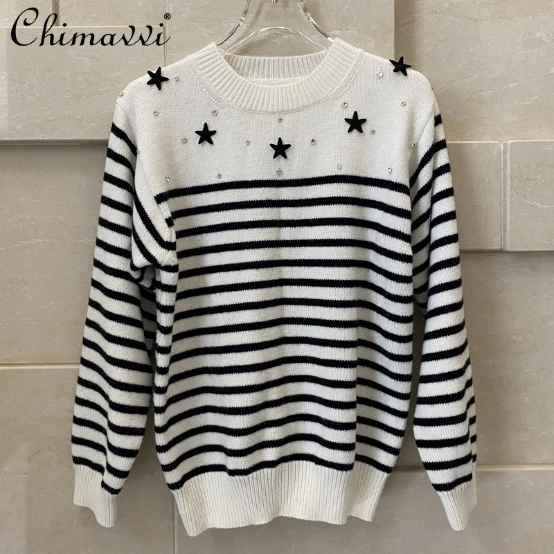 Fashion Black White Beaded Sweater 2021 Autumn Winter Exquisite Rhinestone Five-Pointed Star Long Sleeve Knitted Pullover
Fashion Black White Beaded Sweater 2021 Autumn Winter Exquisite Rhinestone Five-Pointed Star Long Sleeve Knitted Pullover