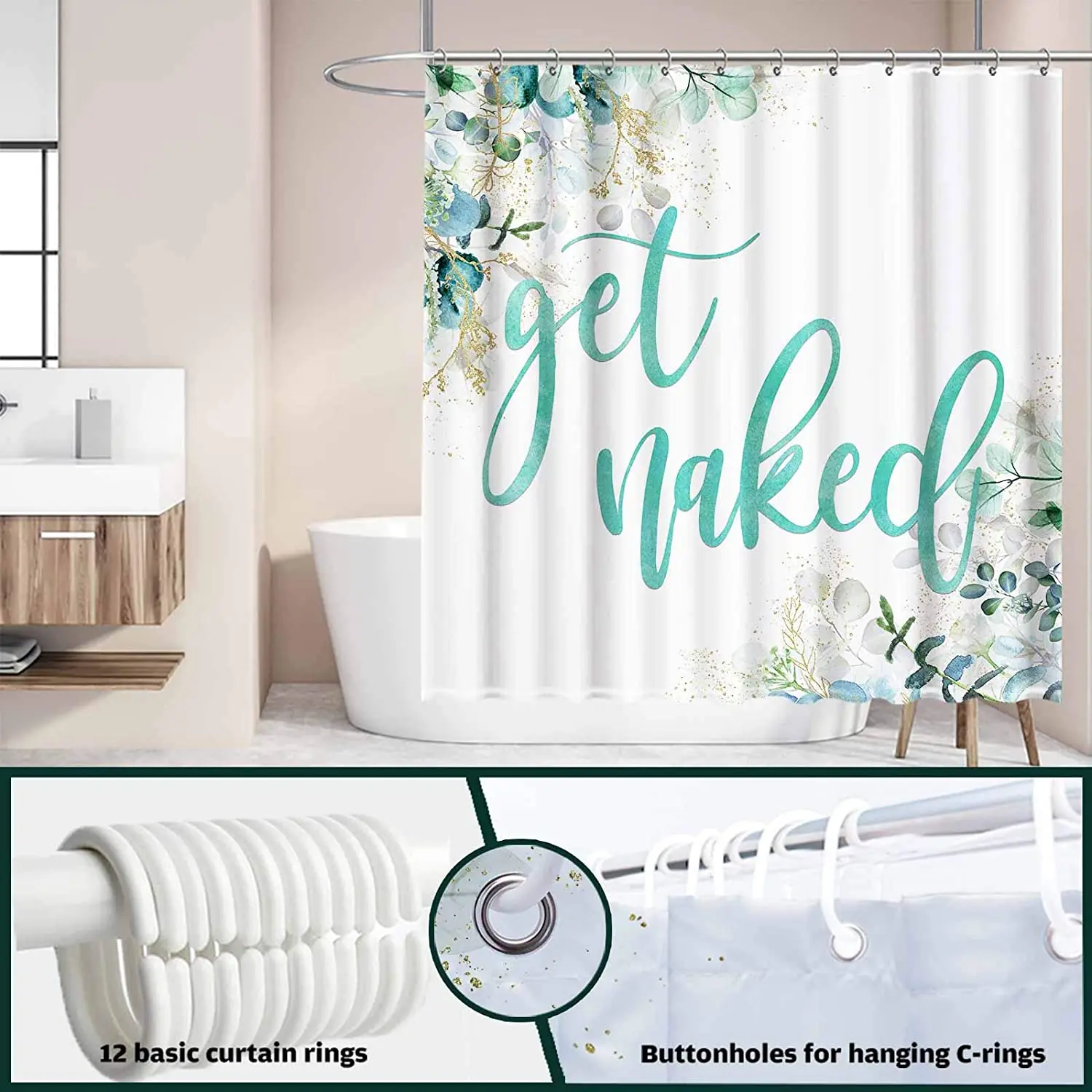 Green Leaves Get Naked Shower Curtain Bathroom Spring Watercolor Plant Decor Home Bathtubs Curtain Decor Set with 12 Hooks
Green Leaves Get Naked Shower Curtain Bathroom Spring Watercolor Plant Decor Home Bathtubs Curtain Decor Set with 12 Hooks
