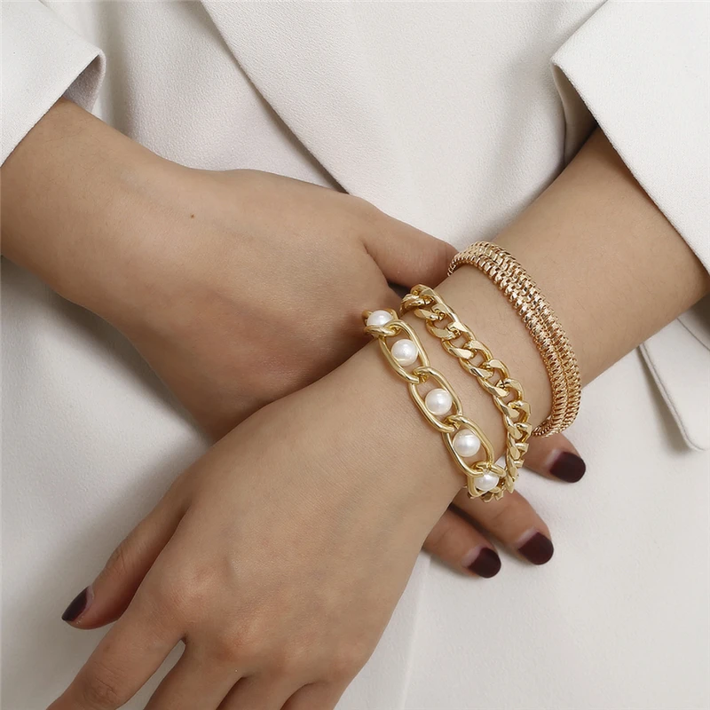 3Pcs/Lot Punk Thick Bracelet Bangle Chunky Heavy Metal Imitation Pearl Bracelet Wrist Chain Jewelry
3Pcs/Lot Punk Thick Bracelet Bangle Chunky Heavy Metal Imitation Pearl Bracelet Wrist Chain Jewelry