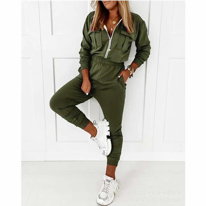 Женский спортивный комбинезон Mandylandy, Элегантный Модный женский комбинезон с длинным рукавом, отложным воротником, карманами на молнии и вы... 
Женский спортивный комбинезон Mandylandy, Элегантный Модный женский комбинезон с длинным рукавом, отложным воротником, карманами на молнии и вы...