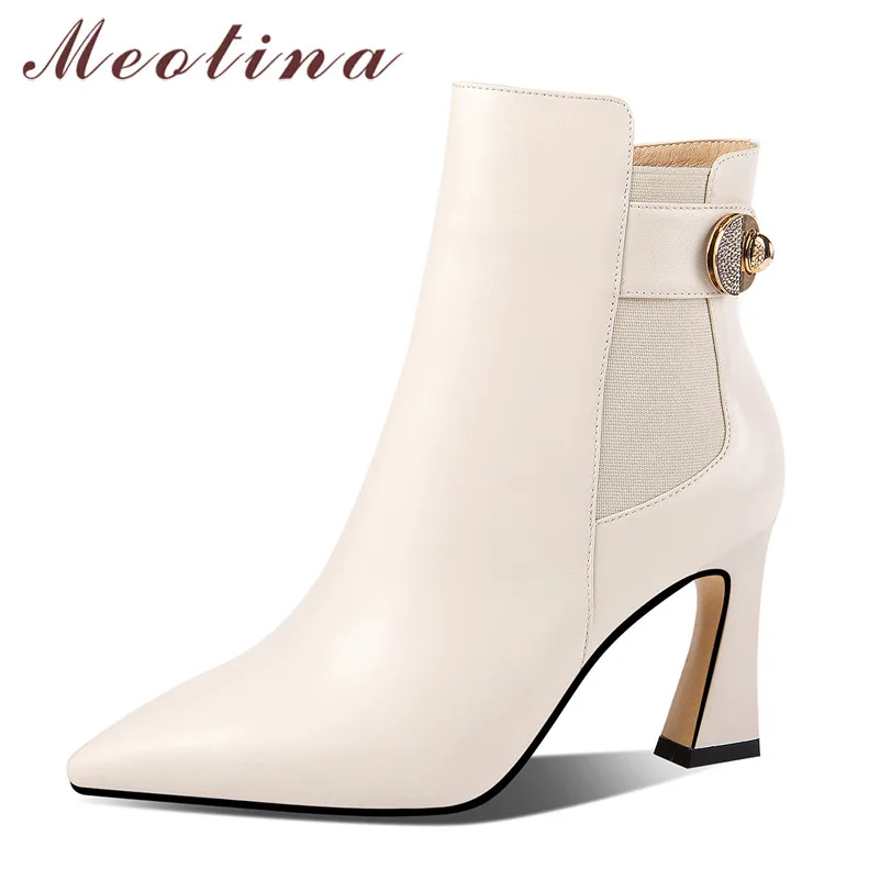 Meotina Short Boots Women Shoes Real Leather High Heel Metal Decoration Lady Boots Pointed Toe Zip Stiletto Heels Ankle Boots
Meotina Short Boots Women Shoes Real Leather High Heel Metal Decoration Lady Boots Pointed Toe Zip Stiletto Heels Ankle Boots
