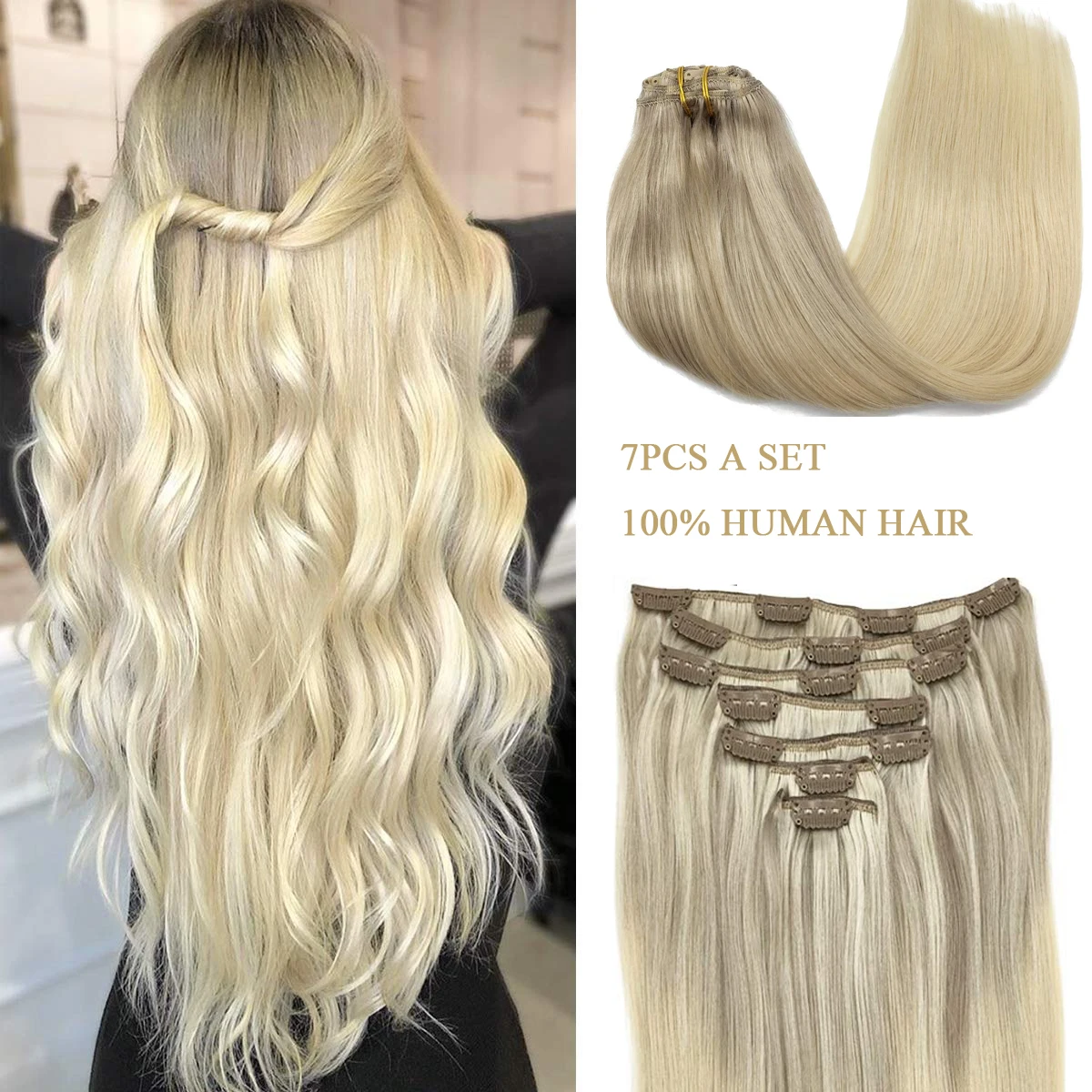 Human Hair Clip in Extensions Full Head 14inch-24inch Human Remy Hair Blonde Natural Thick Clip in Hair extensions 7pcs Set 120G
Human Hair Clip in Extensions Full Head 14inch-24inch Human Remy Hair Blonde Natural Thick Clip in Hair extensions 7pcs Set 120G