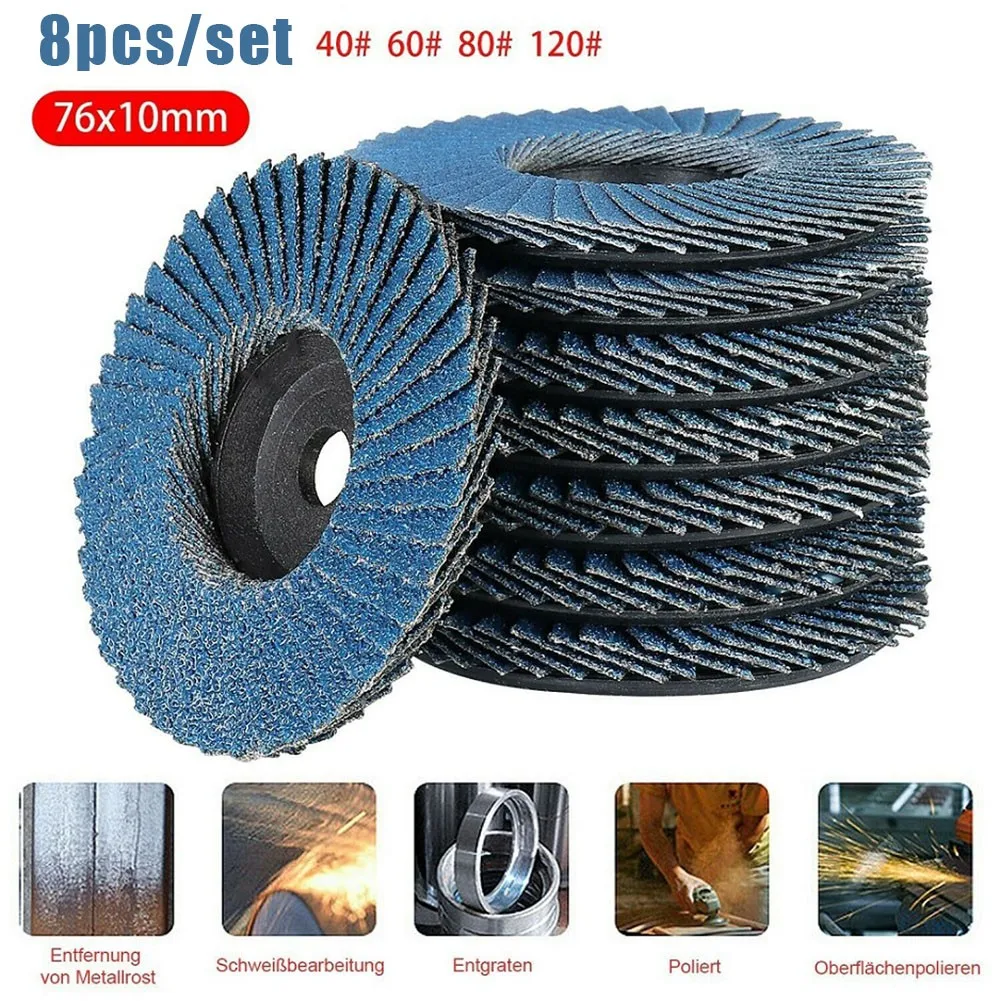8pcs 3 Inch 75mm Flat Flap Discs80 Grit Grinding Wheels Wood Cutting For Angle Grinder 20/60/80/120 Mesh
8pcs 3 Inch 75mm Flat Flap Discs80 Grit Grinding Wheels Wood Cutting For Angle Grinder 20/60/80/120 Mesh