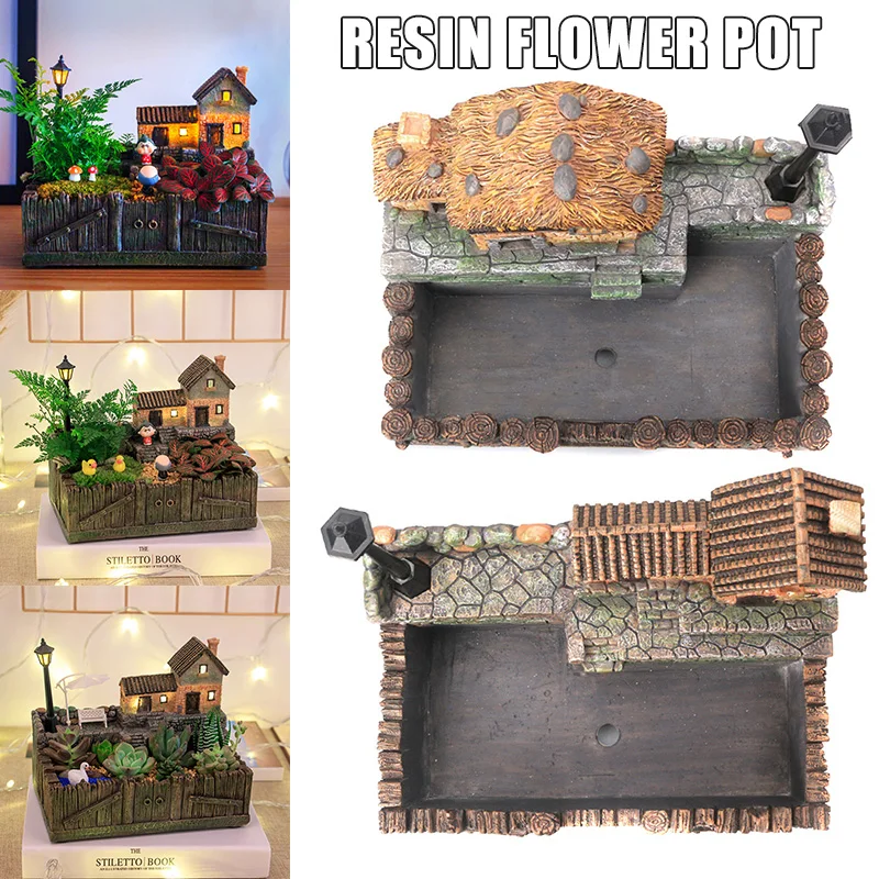 Miniature Resin House Planter Pot Succulent Flower Pot Micro Landscape Decorations Crafts for Desktop Office F2
Miniature Resin House Planter Pot Succulent Flower Pot Micro Landscape Decorations Crafts for Desktop Office F2