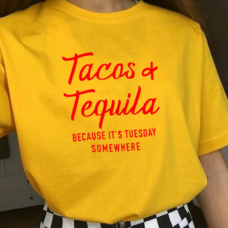 

Tacos And Tequila Fashion Graphic Tshirt Women Aesthetic Tee Tshirt Crewneck Cotton Shirt Tequila Por Favor Funny Unisex T-shirt