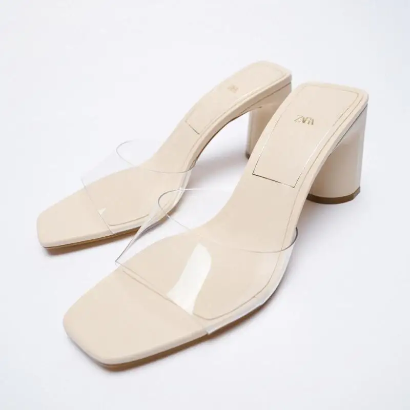 ZAR 2021 Summer New White PVC Fashion Square Toe Thick High Heels Sexy Outer Wear Muller Sandals And Slippers Women Luxury Brand
ZAR 2021 Summer New White PVC Fashion Square Toe Thick High Heels Sexy Outer Wear Muller Sandals And Slippers Women Luxury Brand