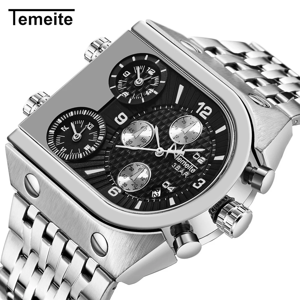 TEMEITE Fashion Luxury Dual Time Zone Black Silver Quartz Watch Stainless Steel Waterproof Men Watches Business Sport Date Clock
TEMEITE Fashion Luxury Dual Time Zone Black Silver Quartz Watch Stainless Steel Waterproof Men Watches Business Sport Date Clock