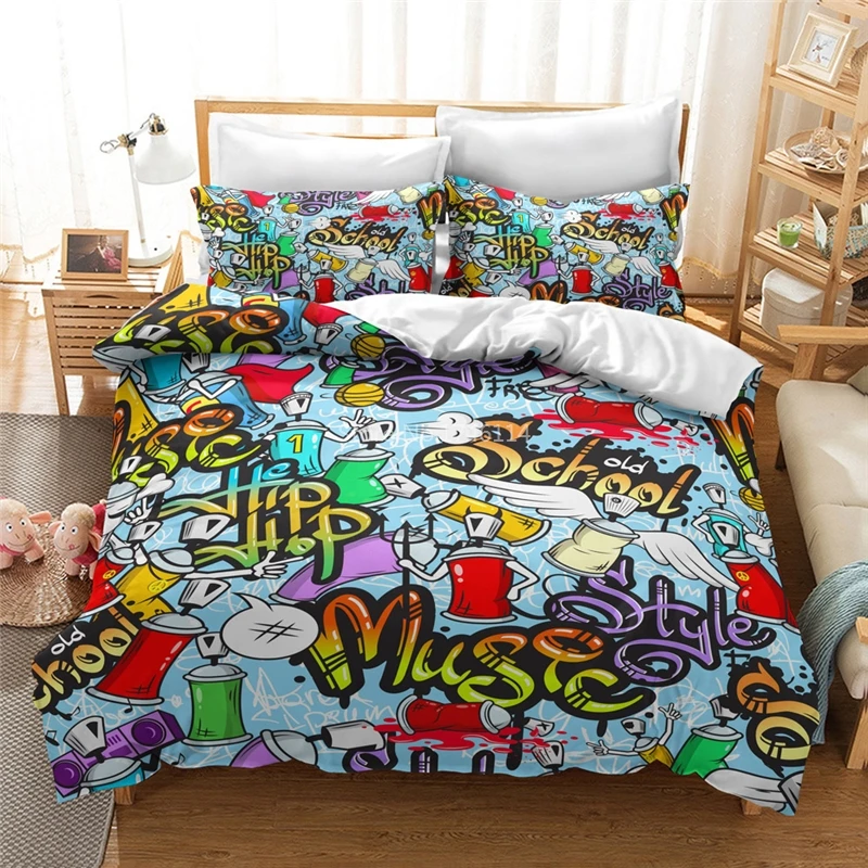 3D Hip-hop Graffiti Duvet Cover Set Twin Full Queen King Size Bedding Set Bedclothes Home Textile for Young Adult Boys and Girls
3D Hip-hop Graffiti Duvet Cover Set Twin Full Queen King Size Bedding Set Bedclothes Home Textile for Young Adult Boys and Girls